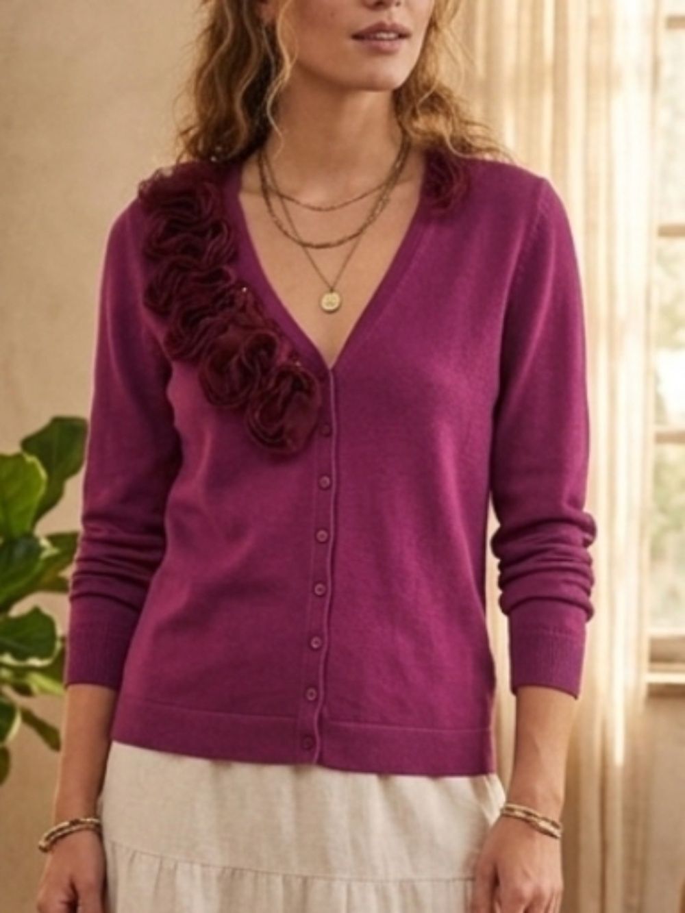 100% Cotton Cardigan Maroon( XL)